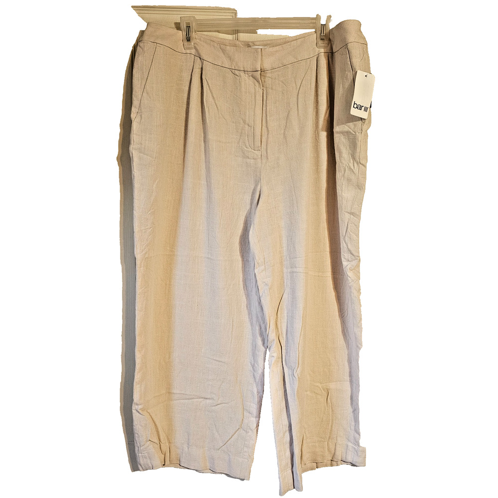 NWT Bar III Linen Blend Pants Wide Leg Ankle Natural Size 14W